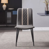 Gray Armless Faux Leather High Back Dining Chair-Wooden Crest